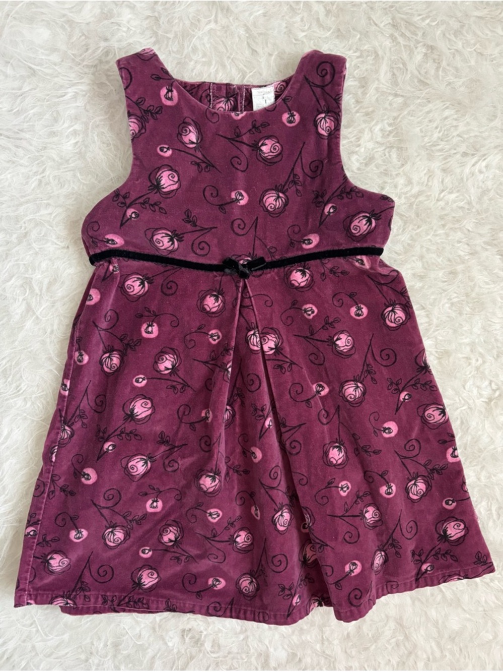 healthtex Vintage Y2K Girls Plum Velvet Floral Dress with Pink Rose AOP